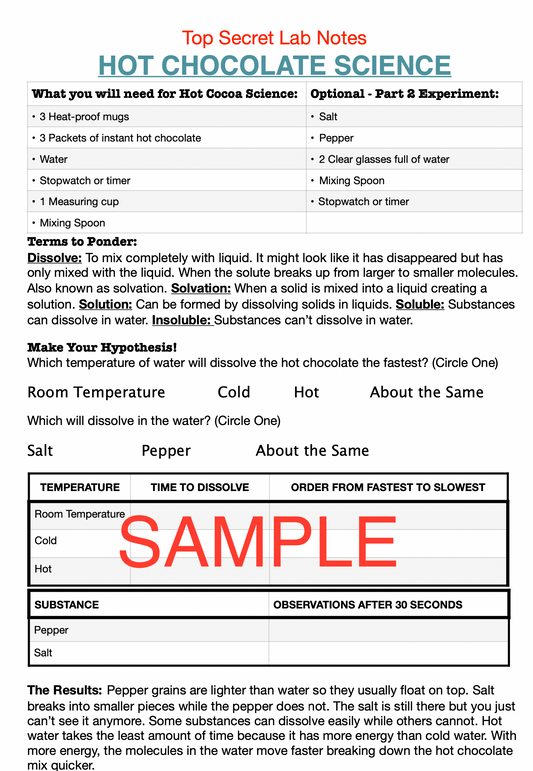 2-in-1 Hot Chocolate Science Experiment Journal & Step-By-Step Instructions