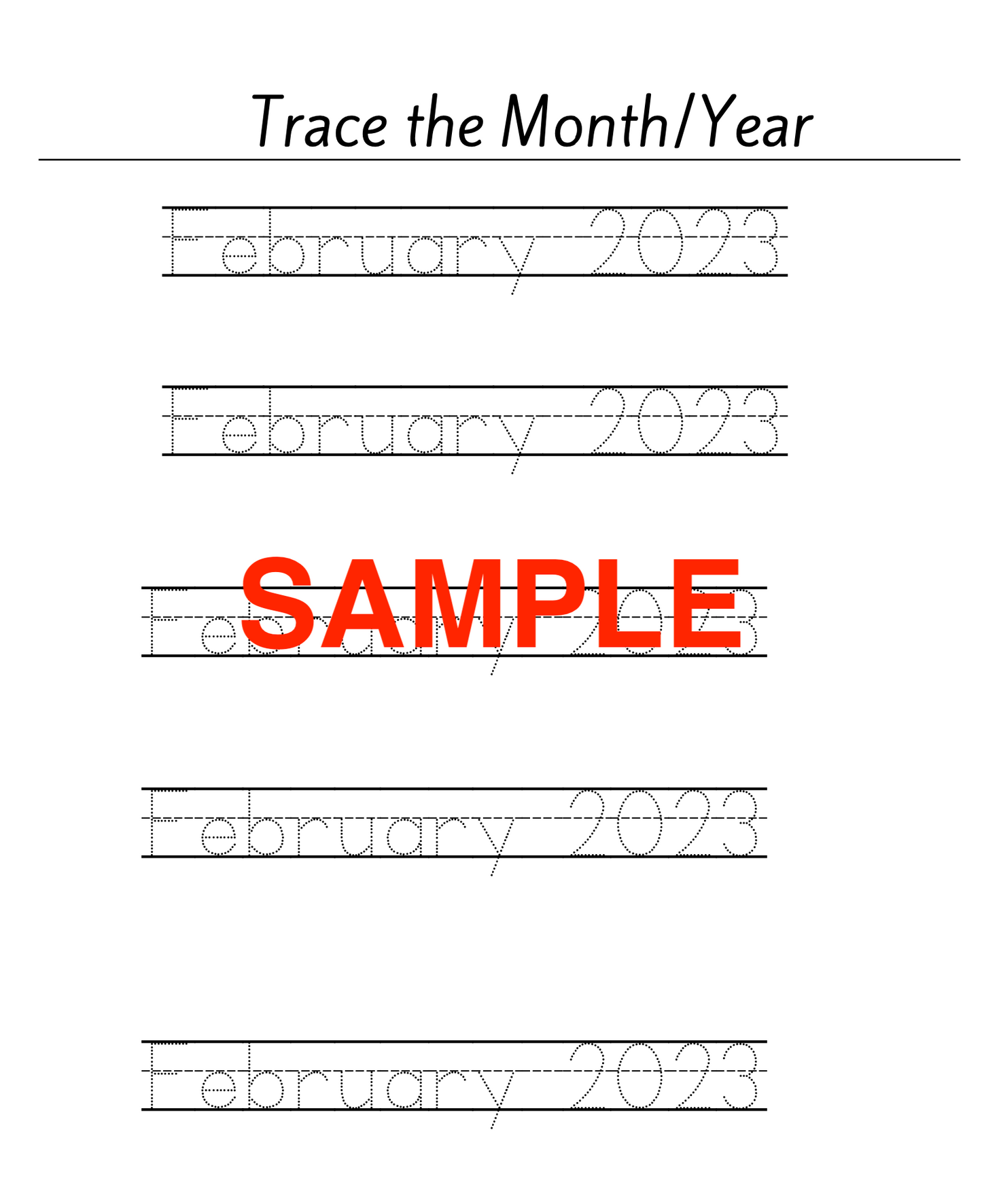February Calendar Date Tracing Workbook