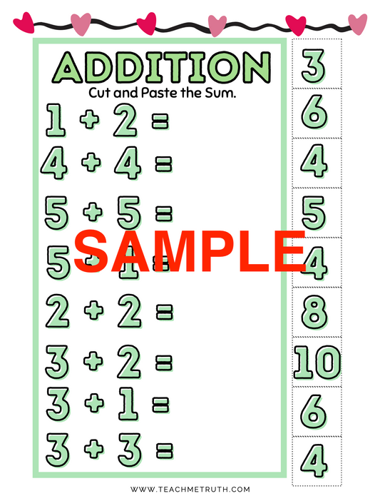 St. Valentine Hearts! First Grade Math Worksheets