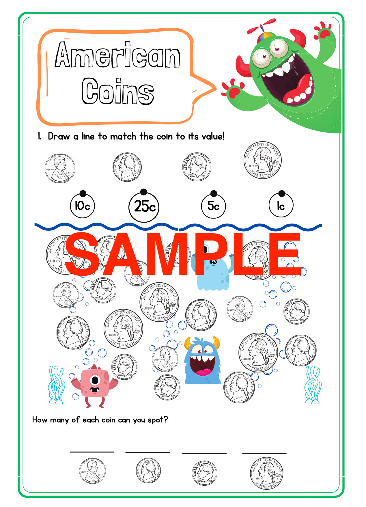 Monster Money Workbook! (10-pages)