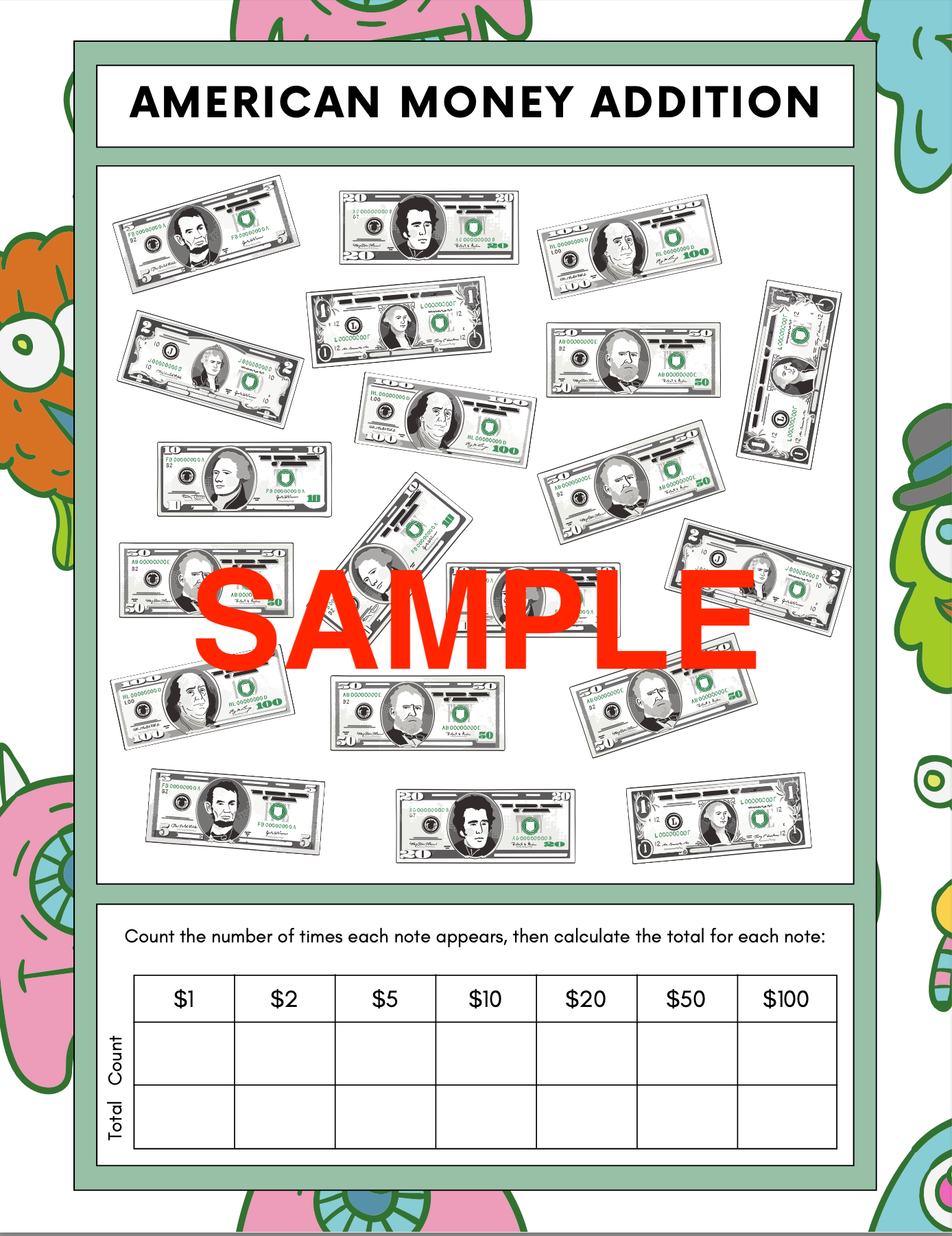 Monster Money Workbook! (10-pages)