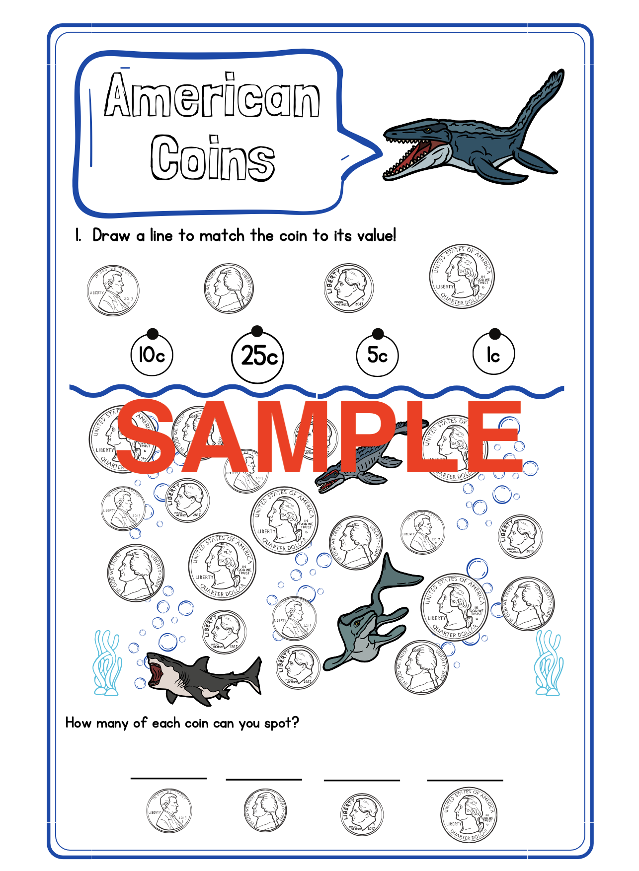 Mosasaurus Money Workbook! (10-pages)
