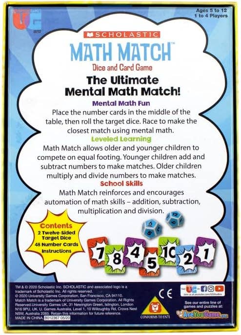 Scholastic Math Match Dice And Card Game