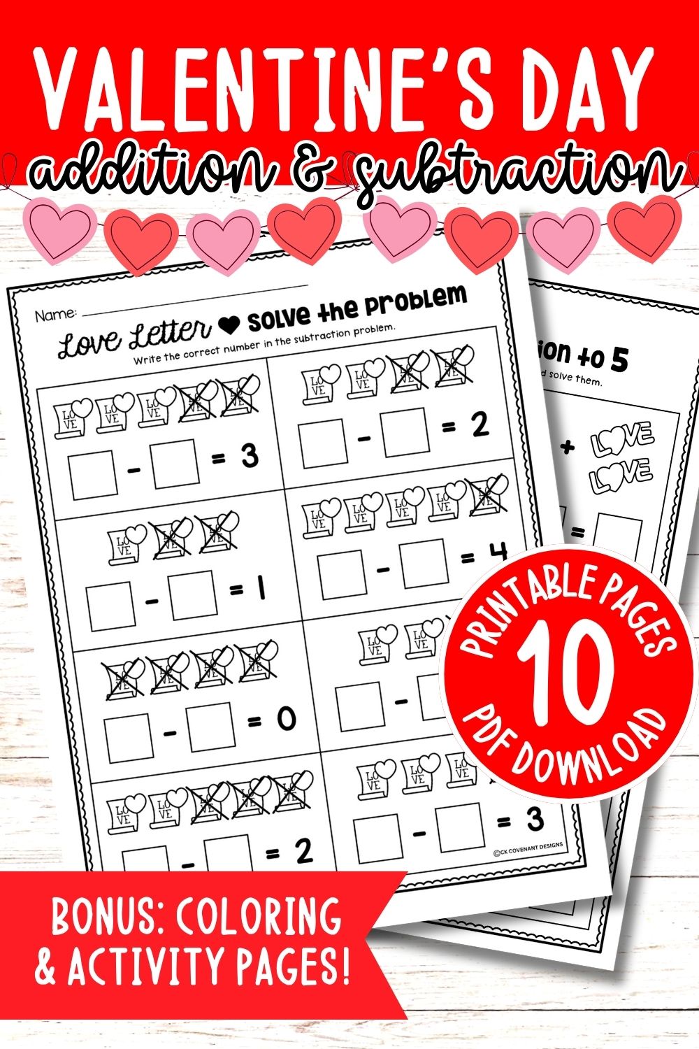 Valentine's Addition and Subtraction within 10