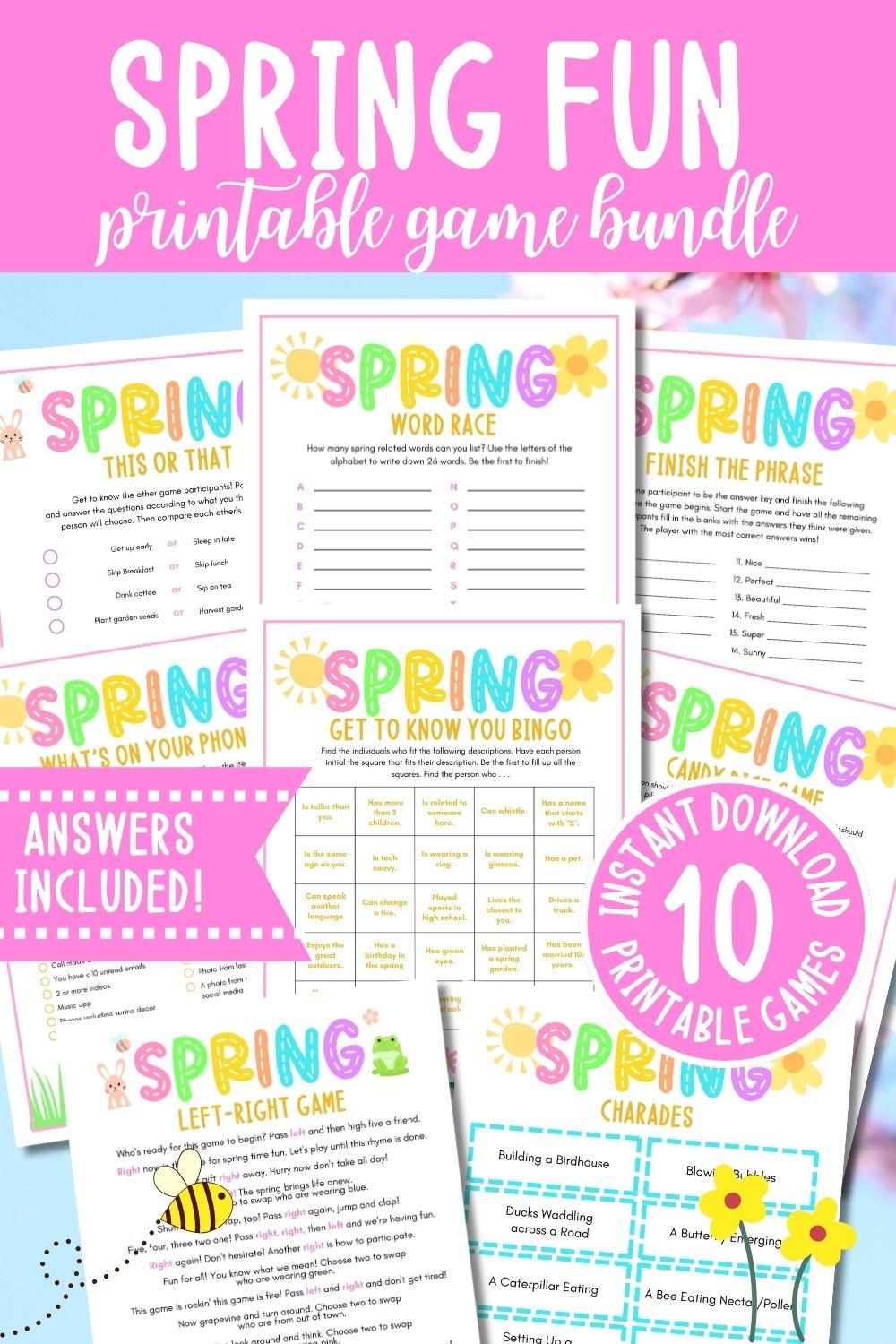 Spring Fun Printable 10 Game Bundle