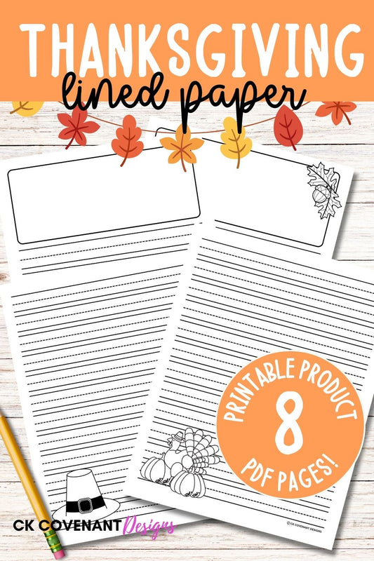 Thanksgiving Lined Writing Paper Black and White Set