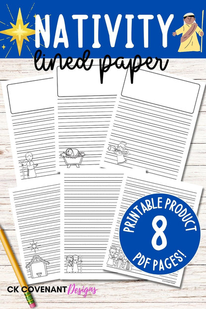 Nativity Lined Writing Paper Black and White Set