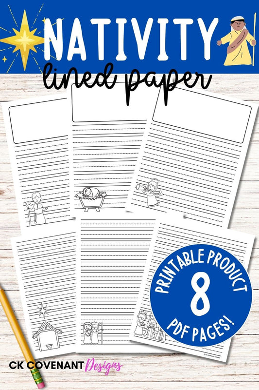 Nativity Lined Writing Paper Black and White Set