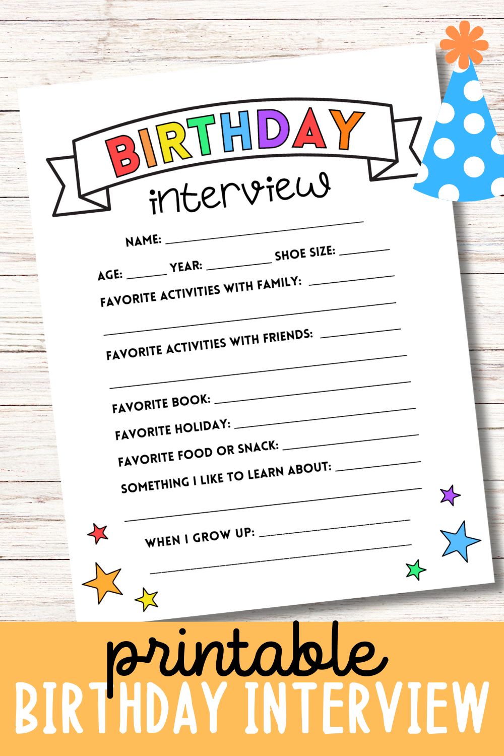 Printable Birthday Interview for Kids: Bold Colors!