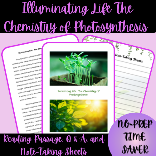 Illuminating Life: The Chemistry of Photosynthesis Reading Passage, Q & A, and Note-Taking Sheets