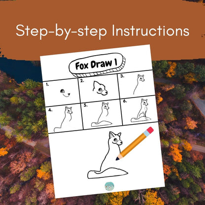 Fox Directed Drawing Worksheets and Coloring Page with Woodland Theme