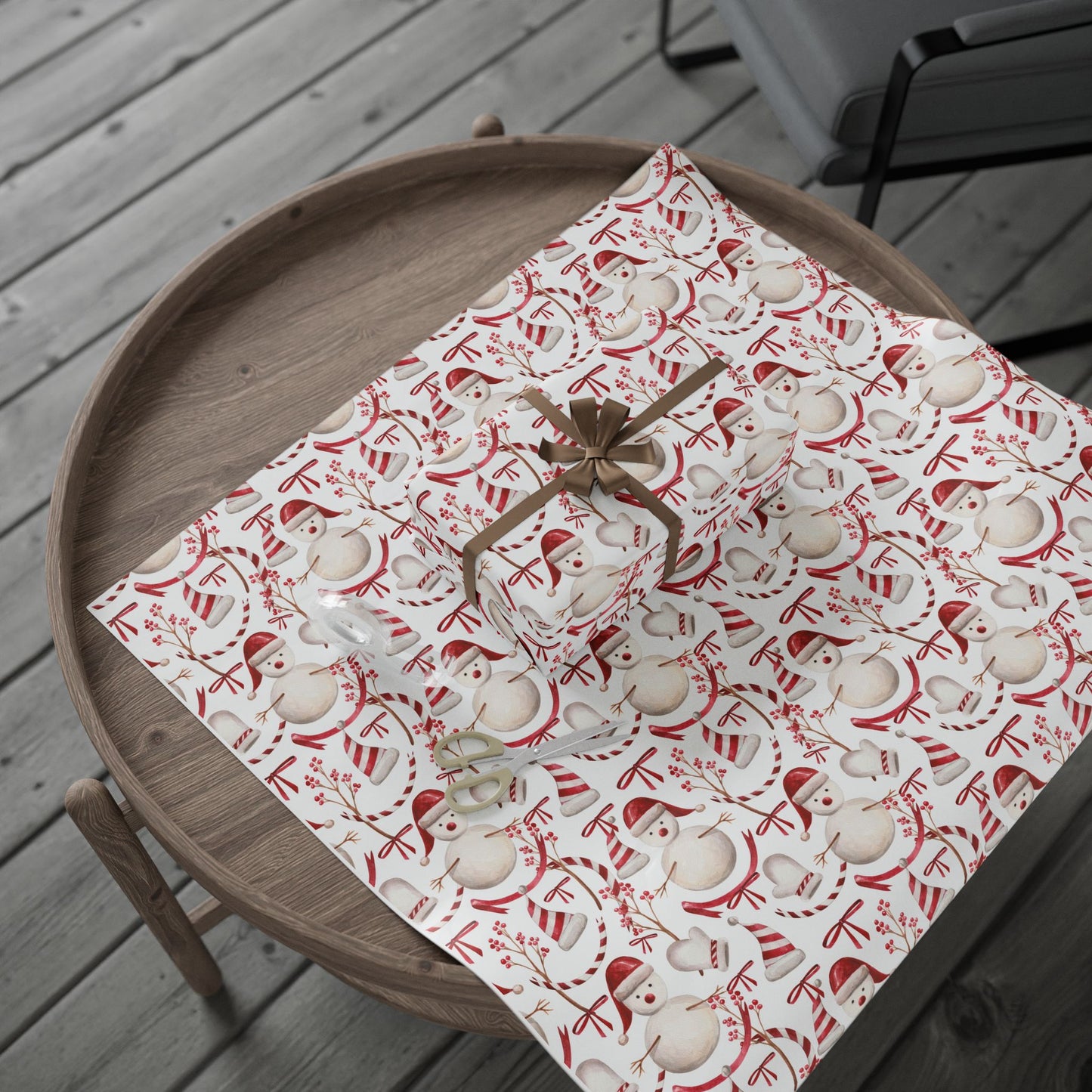 Happy Snowmen Red Wrapping Paper