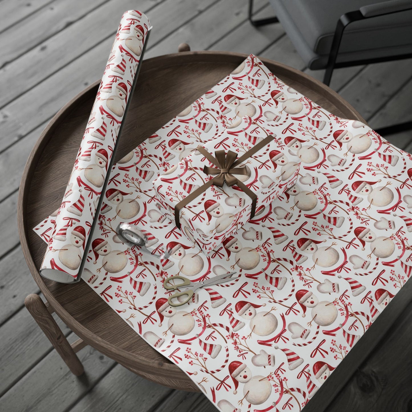 Happy Snowmen Red Wrapping Paper