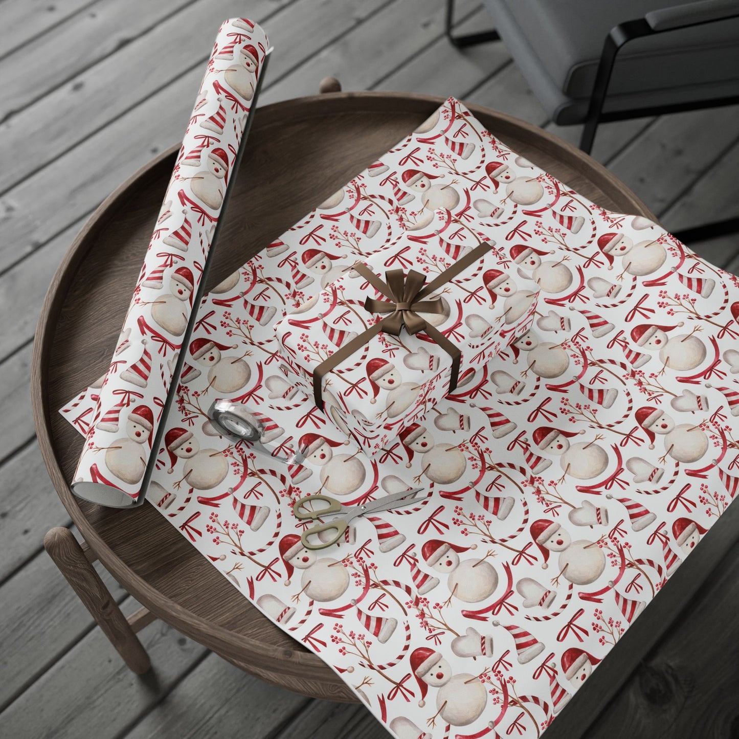 Happy Snowmen Red Wrapping Paper