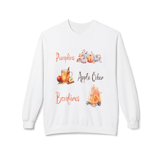 Pumpkins, Apple Cider, and Bonfires: Unisex Midweight Soft style Fleece Crewneck Sweatshirt