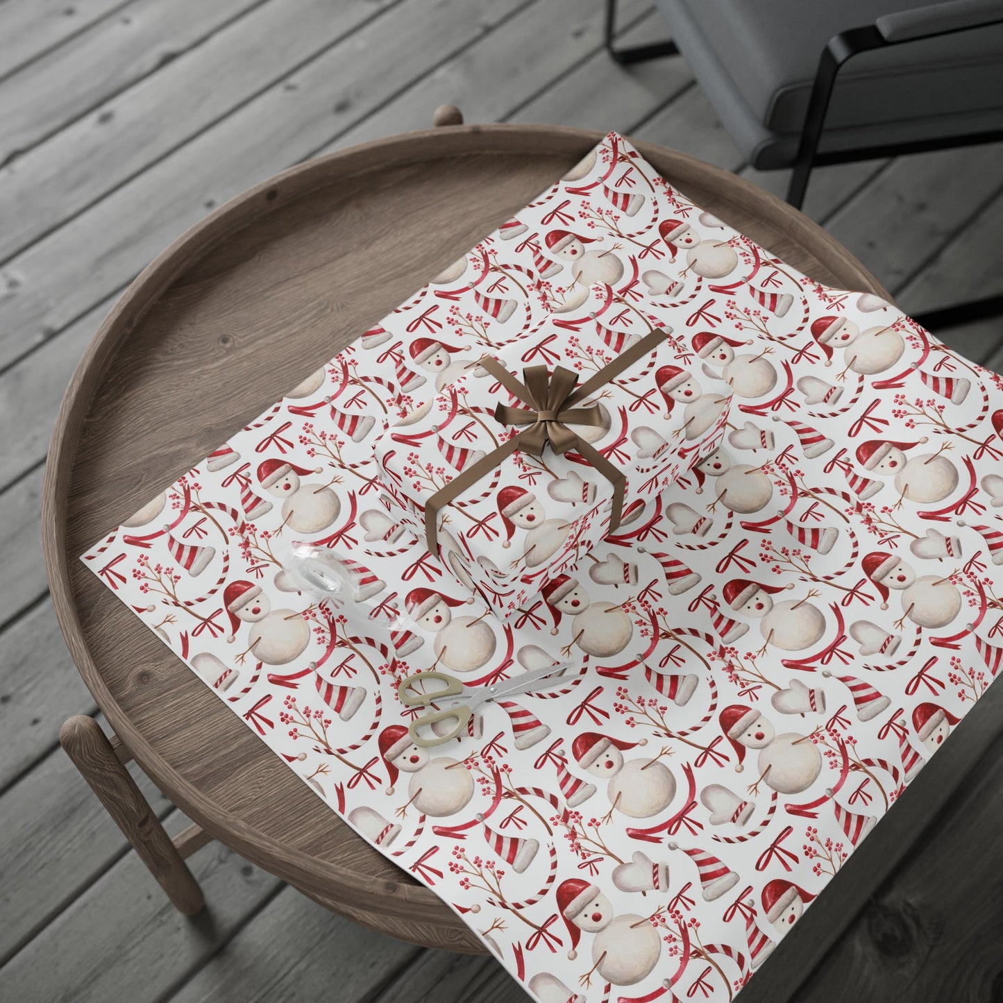 Happy Snowmen Red Wrapping Paper