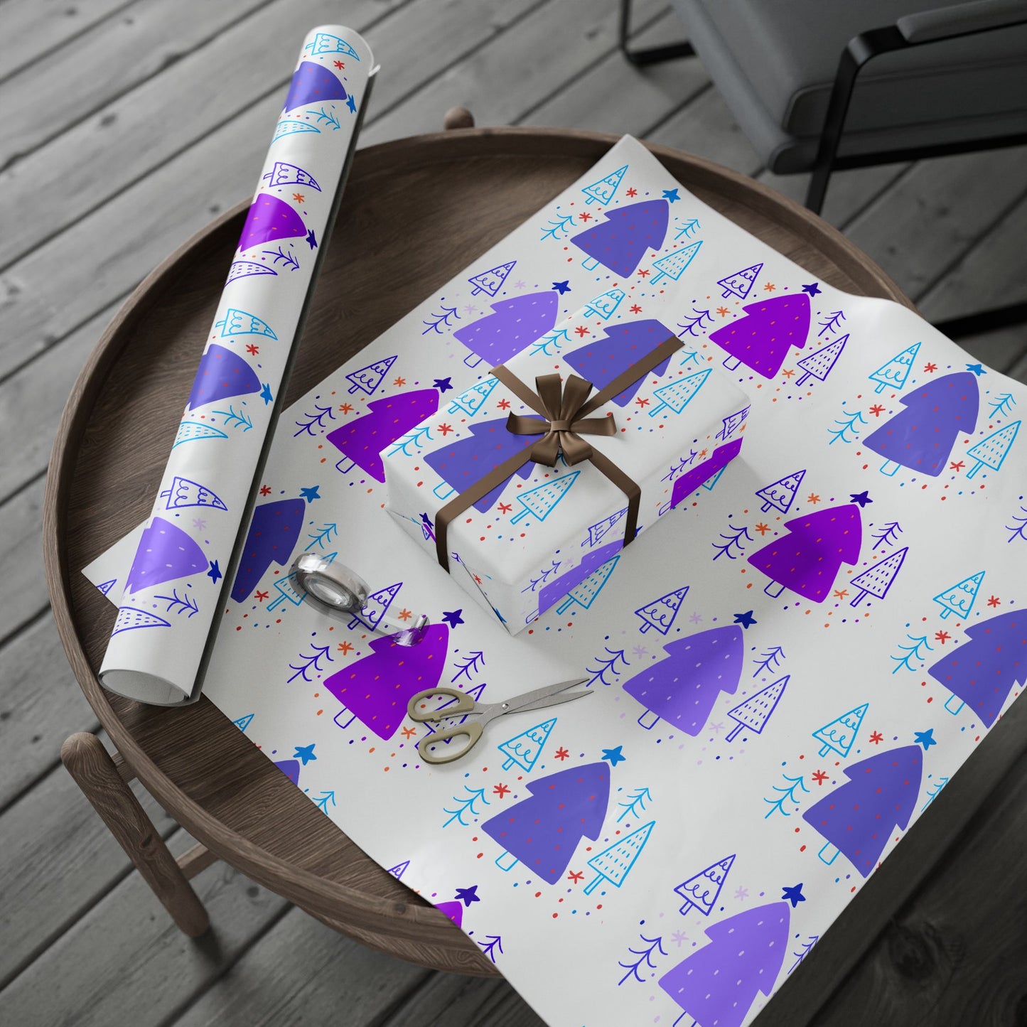 Christmas Trees Purple Themed Wrapping Paper