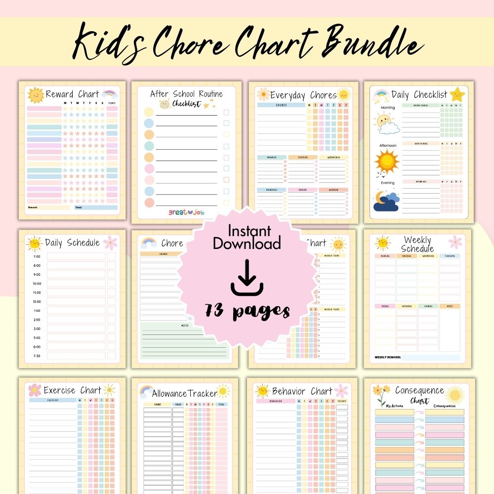 Happy Rainbow Kid's Chore Chart with Calendar