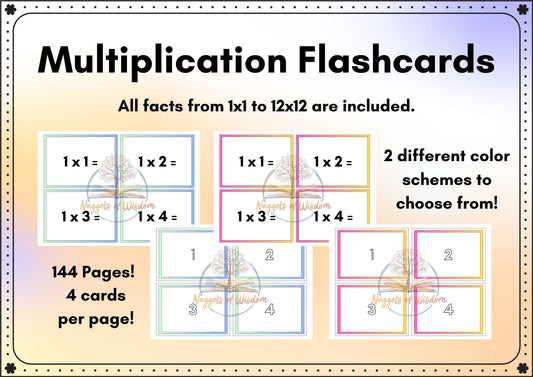 🧮 Multiplication Flashcards | Printable Math Facts 1–12 | Homeschool & Classroom Resource