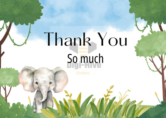 Look Who's Turning One: Cute Elephant Thank You Card Editable Template Link