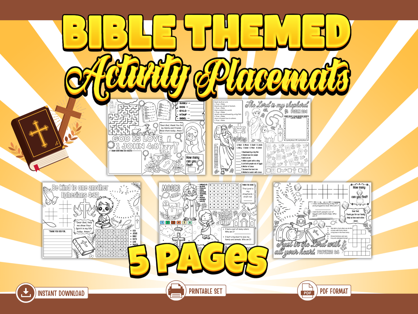Bible Activity Placemats for Kids Printable