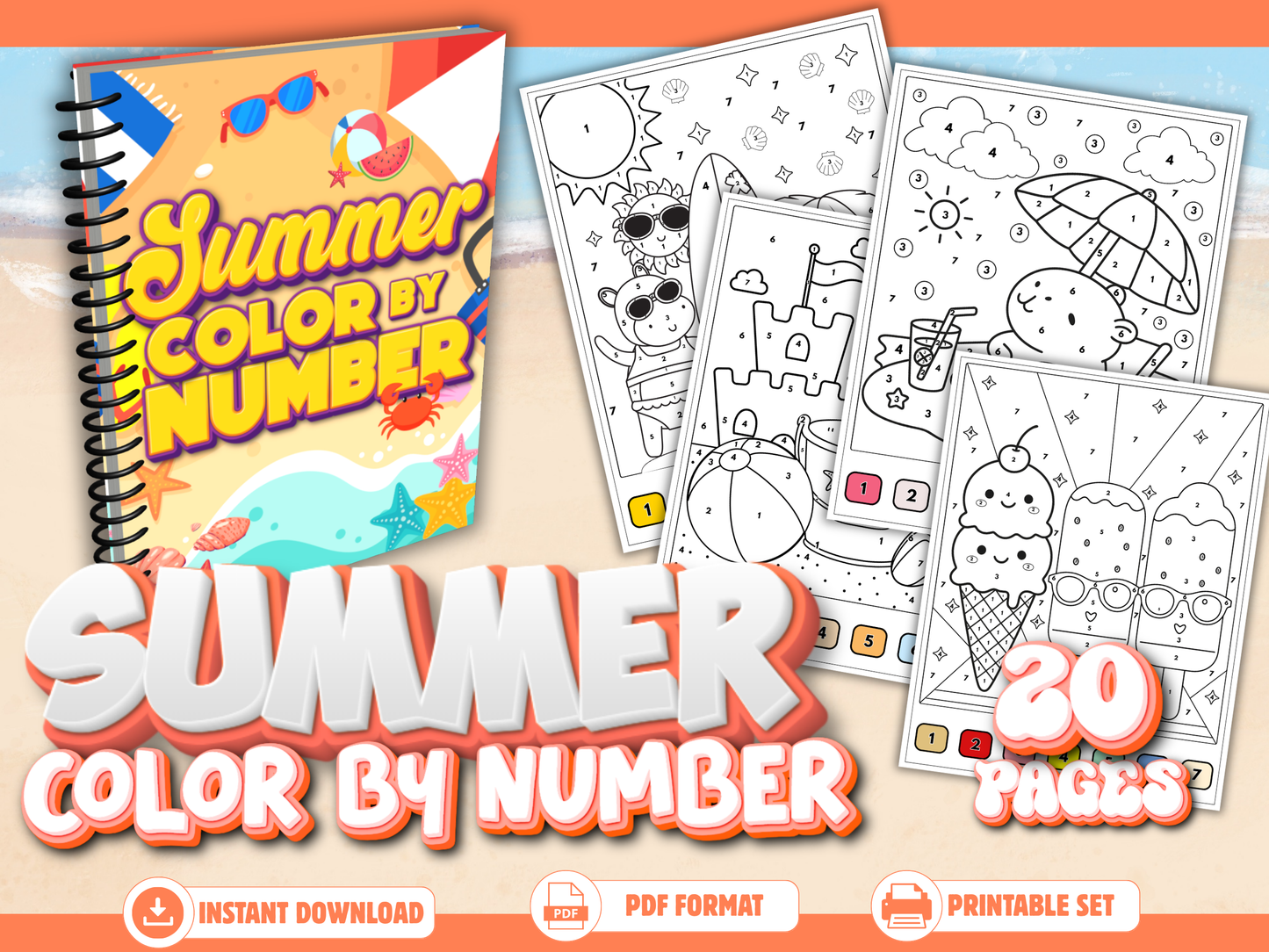 Summer Color by Number Worksheets Printable