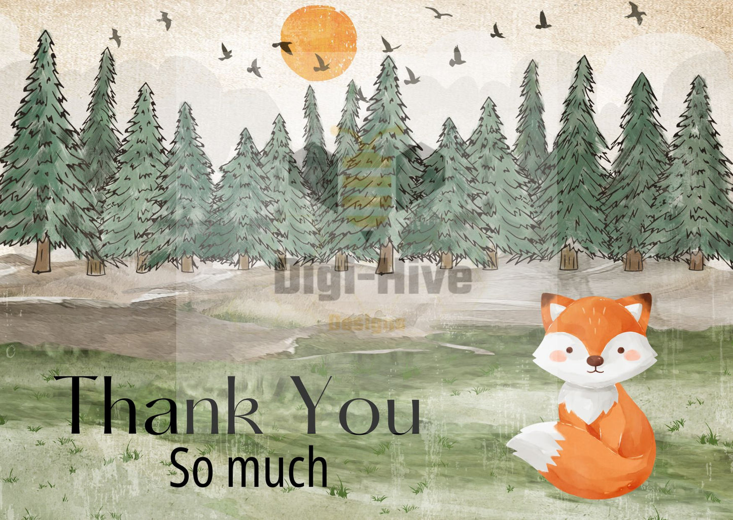 Look Who's Turning One: Watercolor Cute Fox Thank you Card; Editable Template Link