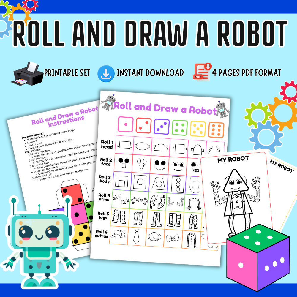 Roll and Draw a Robot Game Printable