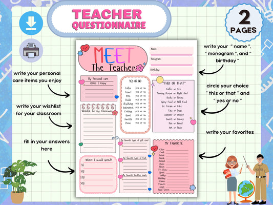 Teacher Questionnaire/Meet the Teacher Question Sheets