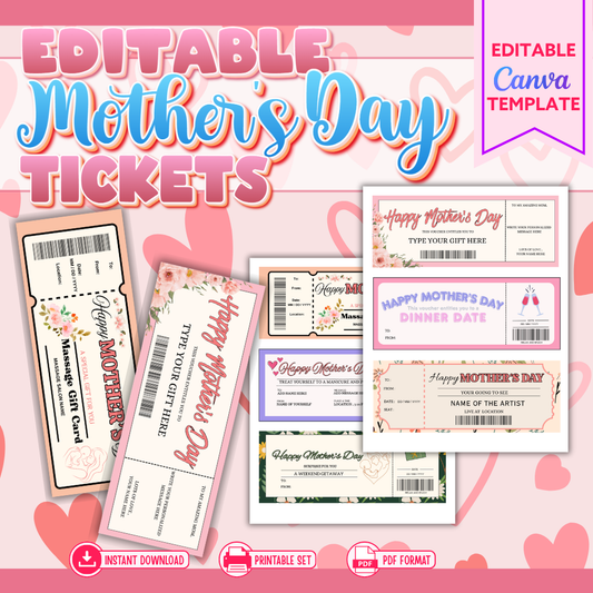Editable Mother’s Day Gift Tickets | Printable Coupon Vouchers for Mom