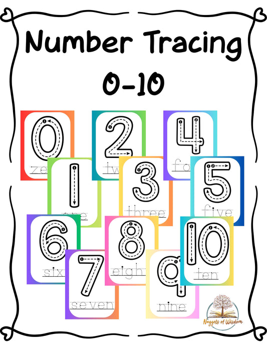 Large Number Tracing Cards 0-10 Printable Fun! 8.5" x 11"