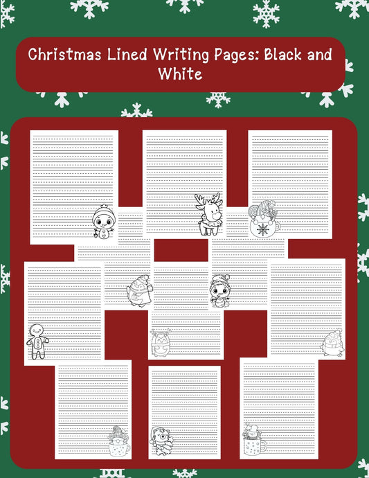 Black and White Christmas Lined Paper with Cute Designs