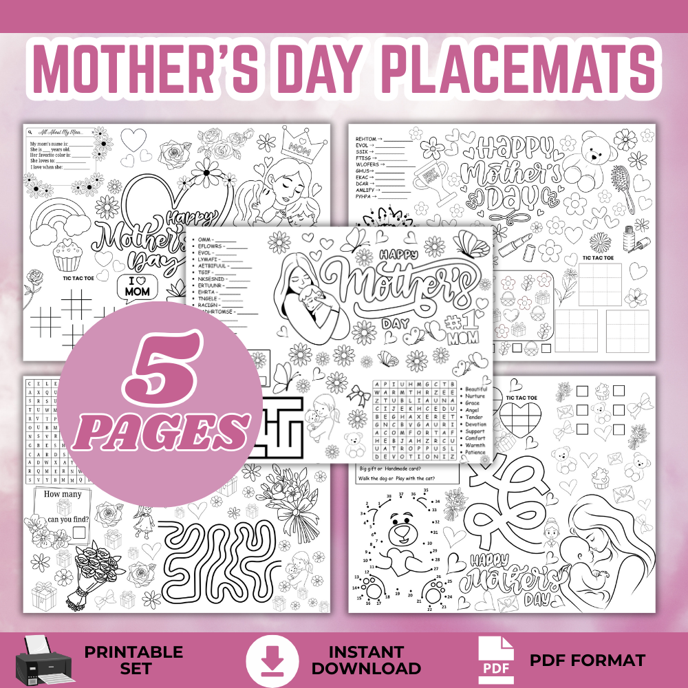 Mother’s Day Activity Placemats | Printable Kids Coloring Pages & Games