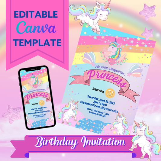 Unicorn Birthday Invitation: Editable Digital Product