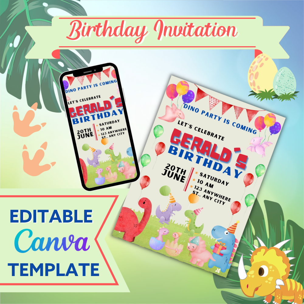 Dinosaur Birthday Invitation: Editable