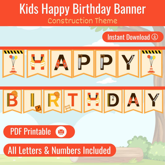 Construction Alphabet and Numbers Birthday Banner