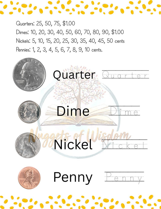 Money Math 2-Page Worksheet for K-1st Grades