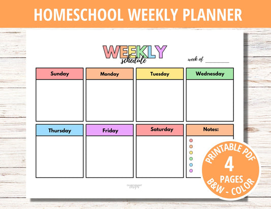Weekly Homeschool Planner -Unlined
