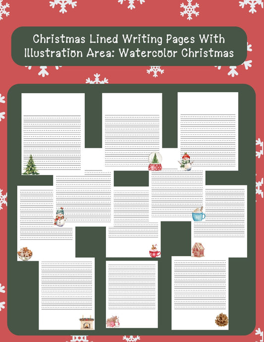 Watercolor Christmas Lined Papers with Illustration Section