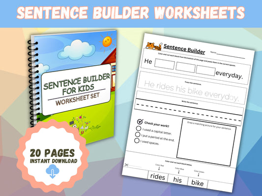 Sentence Builder ELA Worksheets: 20 Worksheets!