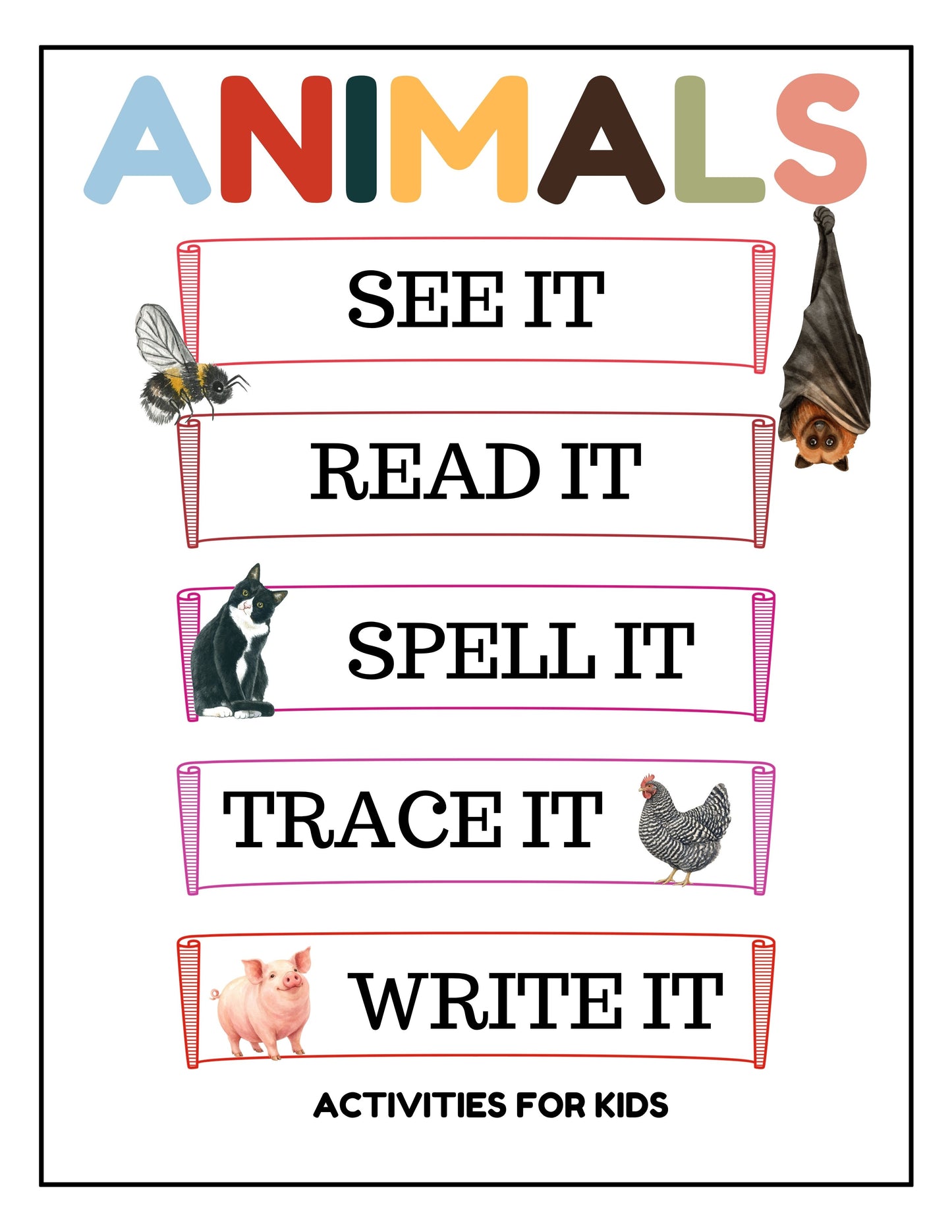 Animals: See It, Read It, Spell It, Trace It, Write It Digital Resource
