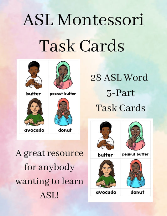 ASL Montessori Task Cards: Food