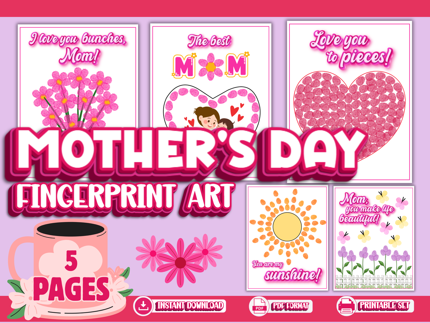 Mother’s Day Fingerprint Art Printable Craft | Mom Keepsake Handprint & Fingerprint Activity