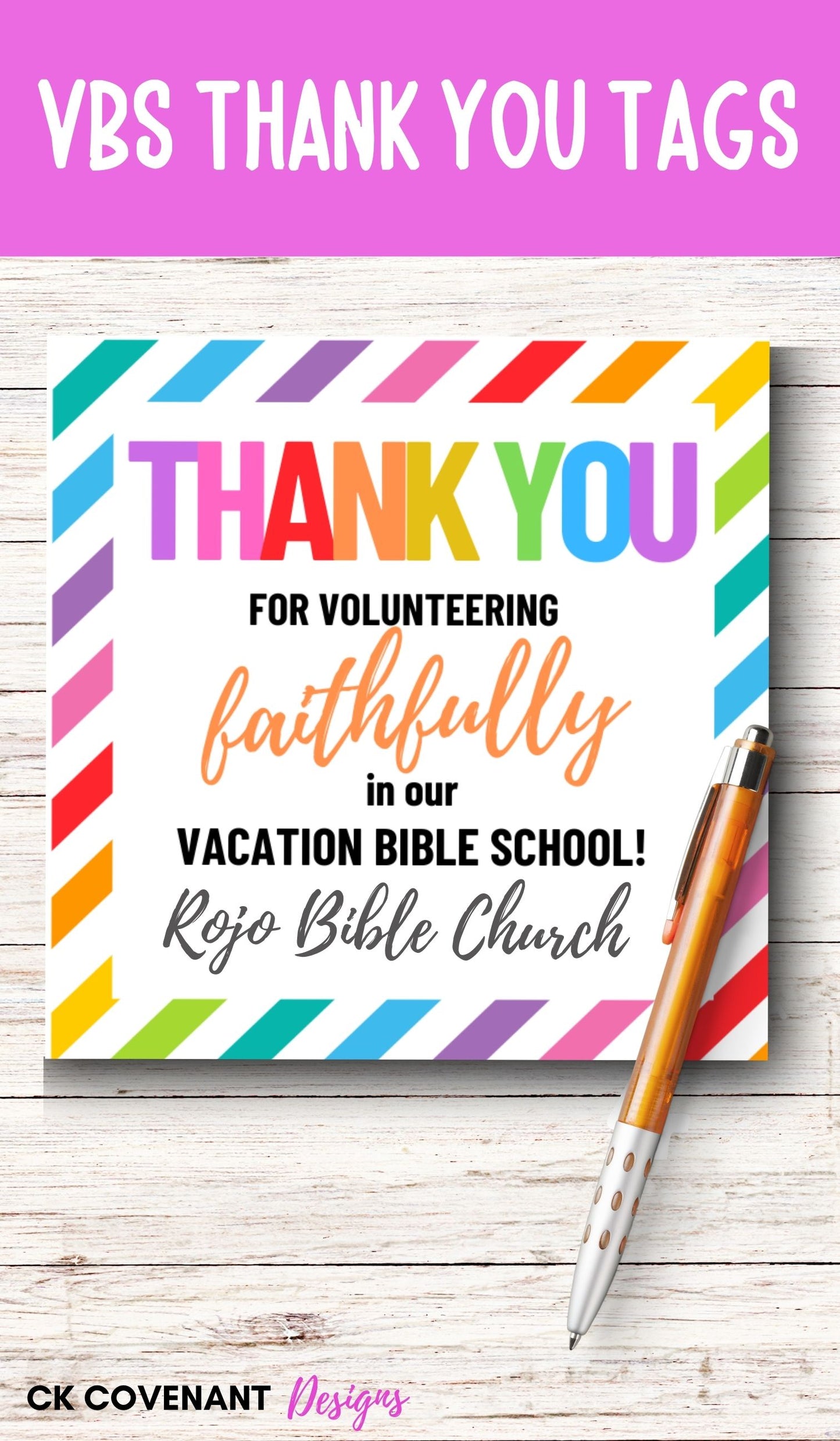 VBS Volunteer Thank You Tags (Stripe)