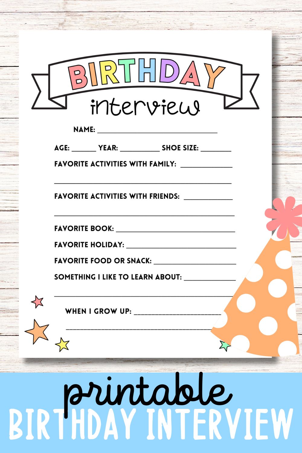 Printable Birthday Interview for Kids: Pastel Colors!