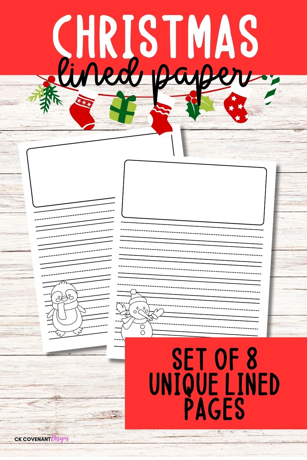 Christmas Lined Writing Paper - Black and White Set