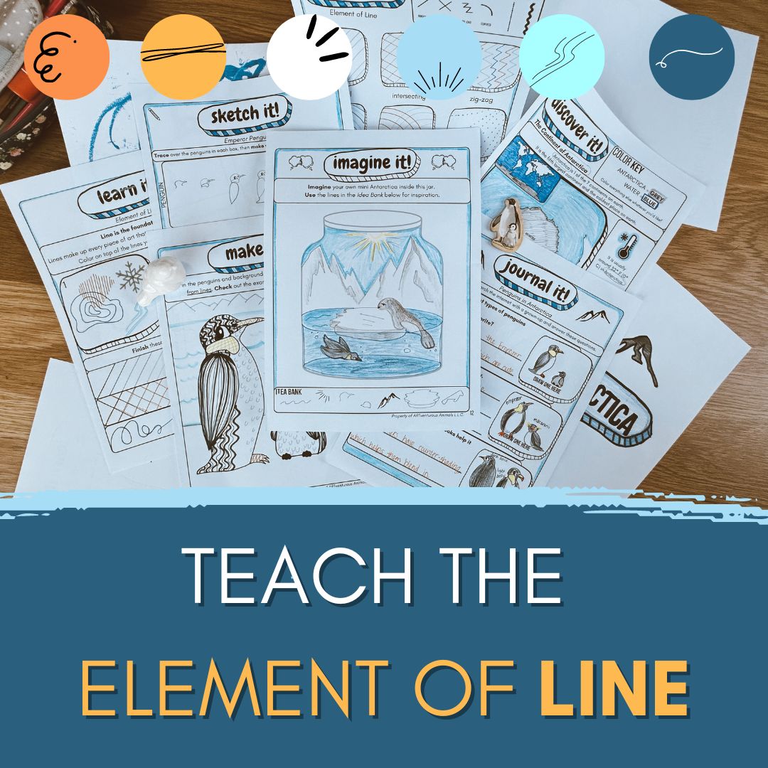 Mini Art Journal for Kids: Discover the Element of Line, Penguins, and Antarctica!