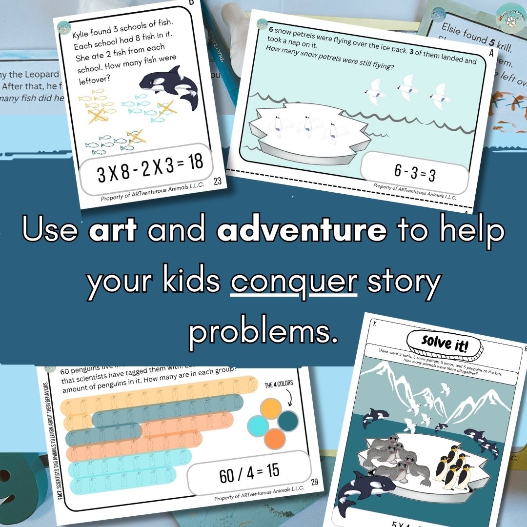 Animal Story Problems - 40 Math Activities with Art and Antarctic Animals
