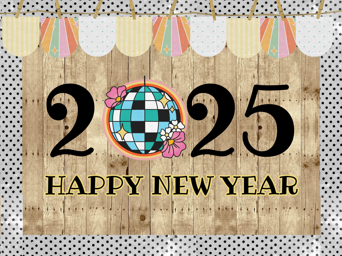 2025 Happy New Year Winter Classroom Bulletin Board Kit | Retro | Door Decoration | January Bulletin Board | Disco Ball | PNG for Cricut