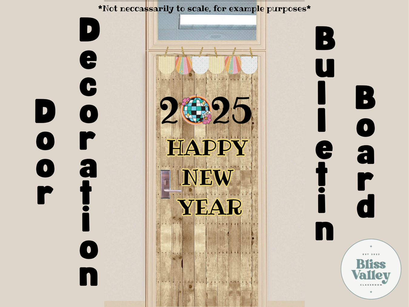 2025 Happy New Year Winter Classroom Bulletin Board Kit | Retro | Door Decoration | January Bulletin Board | Disco Ball | PNG for Cricut